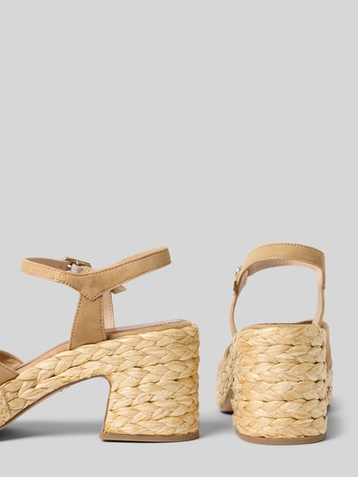 Produktfoto, Sandalen aus reinem Leder von Tamaris in Lederoptik, offen, Keilabsatz mit geflochtener strukturierter Sohle, Nubuk, beige Töne