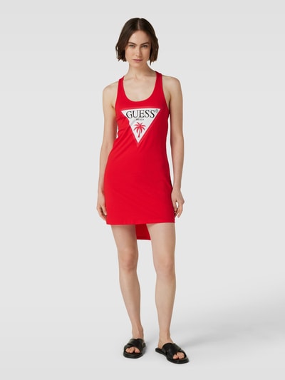 Guess Knielanges Kleid mit Label-Print Rot 1