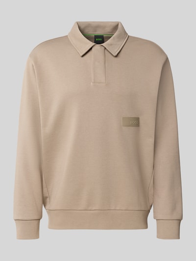 Produktfoto, Relaxed Fit Sweatshirt aus Baumwoll-Mix Modell 'SW_Placket Polo' von BOSS Green in Beige mit glatter Textur und dezenten Nähten.
