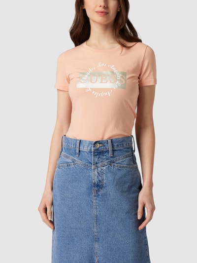 Guess T-shirt met labelprint, model 'ROUND LOGO TEE' Rosé - 4