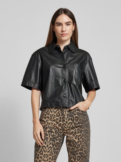 Marc O'Polo Leren blouse met 1/2-mouwen Zwart - 4