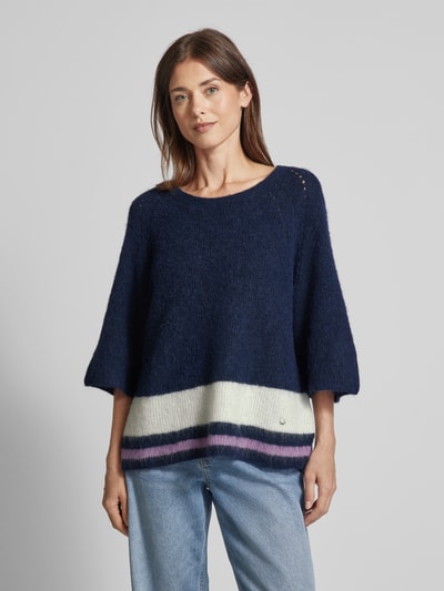 MOS MOSH Gebreide pullover met 3/4-mouwen, model 'Taci' Marineblauw - 4