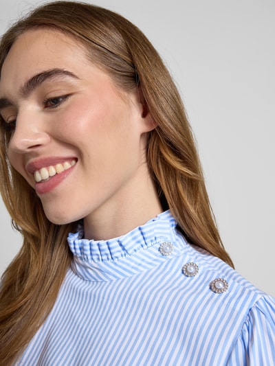 Rich & Royal Regular Fit Bluse aus Baumwoll-Mix mit Stehkragen Hellblau 3