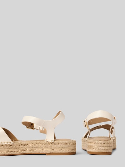 Produktfoto, Sandalen aus reinem Leder Modell 'EMERYN ESPDR' von Lauren Ralph Lauren mit Optik: Unifarben, Schuhspitze: Rund, Absatzform: Espadrille, Label-Prägung, Dornschließe, strukturierte Sohle, Materialverarbeitung: Glattleder, Material: Echtleder