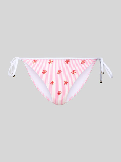 Produktfoto, Bikinihose aus Seesucker mit Bindebändern von TOMMY HILFIGER, rosa-weißes Allover-Muster, Logoapplikation, strukturierte Textur