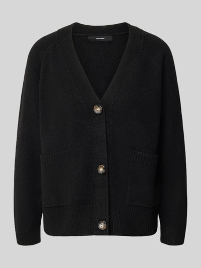 Produktfoto, schwarze Oversized Strickjacke mit Woll-Anteil Modell 'BOOM' von VERO MODA, grobe Textur, große Knöpfe, Damen Strickjacke
