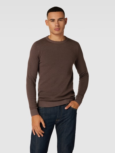 Jack & Jones Gebreide pullover met ronde hals, model 'EATLAS' Middenbruin - 4