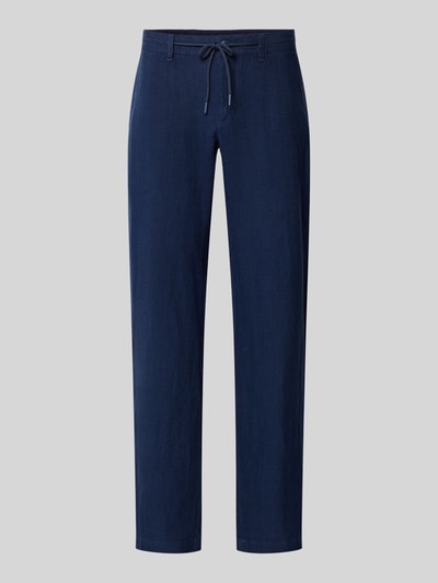 Productfoto, 'Leinenhose mit Schnürung und Gesäßtaschen' van MCNEAL in donkerblauw linnen, regular fit, zichtbare ritssluiting, rechte pijpen