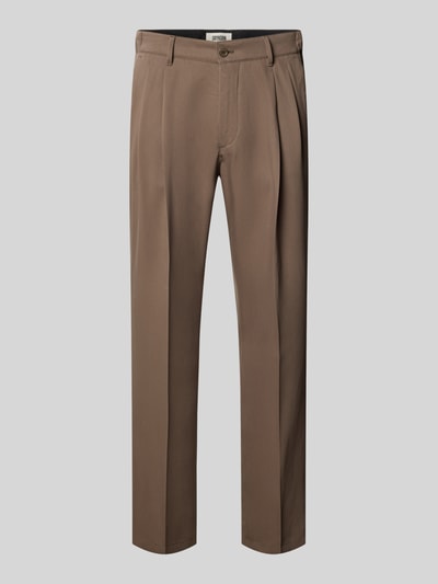 Produktfoto, Straight Fit Stoffhose aus Lyocell-Mix Modell 'Leek' von Drykorn in Braun, Bügelfalten, Eingriff- und Gesäßtaschen, glatte Textur