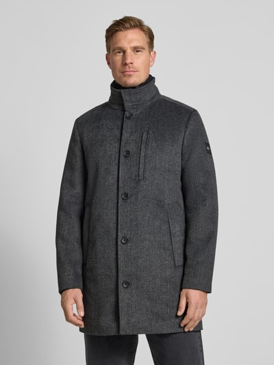 Tom Tailor Regular fit lange wollen jas met opstaande kraag Donkergrijs gemêleerd - 4