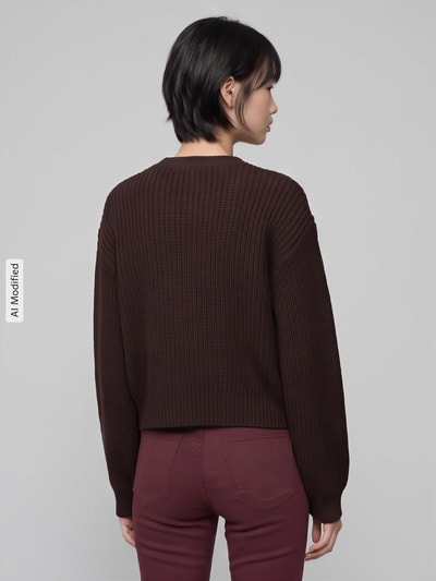 VERO MODA Loose fit gebreid jack met enkelrijige knoopsluiting model 'LEA' Chocoladebruin - 5