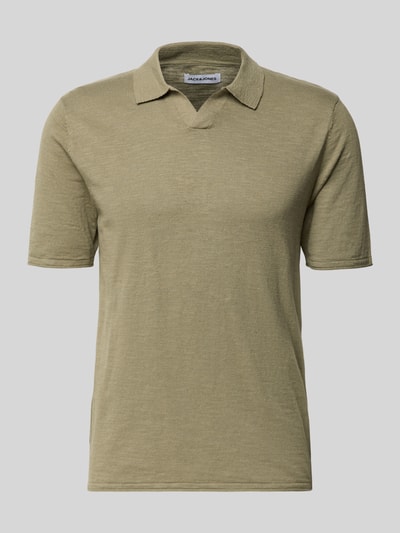 Produktfoto, Slim Fit Poloshirt in Strick-Optik Modell 'Kane' von JACK & JONES in Oliv, reine Baumwolle, kurzärmelig, Polokragen, Herren