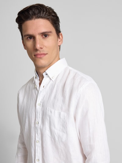 Fynch-Hatton Regular Fit Leinenhemd mit Button-Down-Kragen Weiss 3
