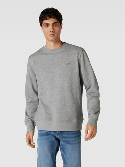 Gant Regular fit sweatshirt met labelstitching, model 'SHIELD' Zilver gemêleerd - 4