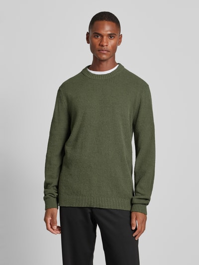 SELECTED HOMME Sweter z dzianiny z prążkowanymi wykończeniami model ‘LOOP’ Ciemnozielony 4