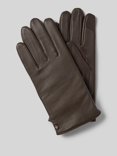 Roeckl Vingerhandschoenen met labelapplicatie, model 'Boston' Donkerbruin - 1
