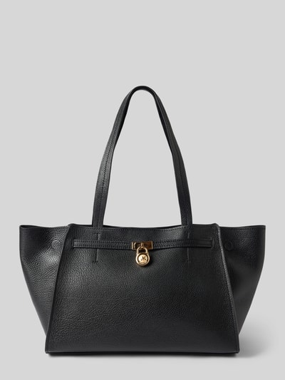 Produktfoto, Handtasche aus echtem Leder Modell 'HAMILTON' von MICHAEL Michael Kors in Schwarz mit goldfarbener Label-Applikation auf strukturierter Oberfläche, Hauptfach mit Magnetverschluss, Breite 52 cm, Länge 27 cm, Tiefe 15 cm, Schulterriemen 62 cm.