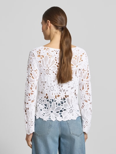 monari Strickshirt mit Häkelspitze Modell 'Cornelly' Weiss 5