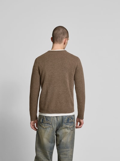 Wood Wood Sweter wełniany z imitacji dzianiny Orzechowy 5