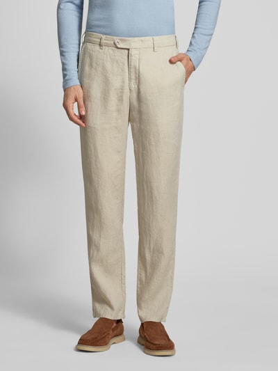 Mmx Regular fit linnen broek met riemlussen, model 'LYNX' Beige - 4