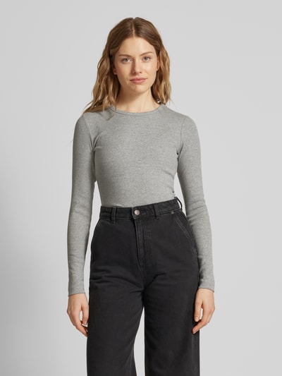 Vero Moda Regular Fit Langarmshirt aus Baumwoll-Mix mit Effektgarn Modell 'CHLOE' Hellgrau Melange 4