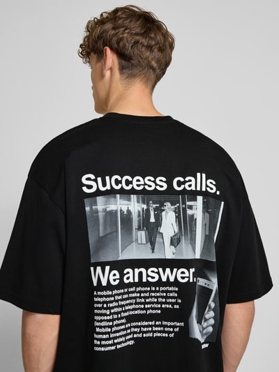 REVIEW T-shirt met geribde ronde hals Zwart - 3