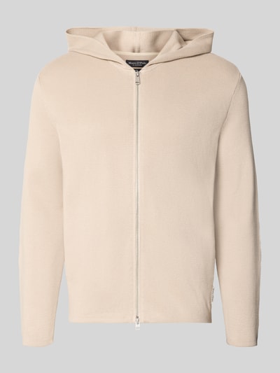 Produktfoto, Regular Fit Pullover aus reiner Baumwolle von Marc O'Polo, beige, glatte Struktur, dezente Kapuze, Vorderansicht