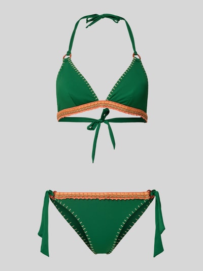 Produktfoto, Bikini mit Häkelspitze von Banana Moon, zielony kolor, mieszanka materiałów z dodatkiem streczu, dopasowany krój, góra i figi bikini z wiązaniem