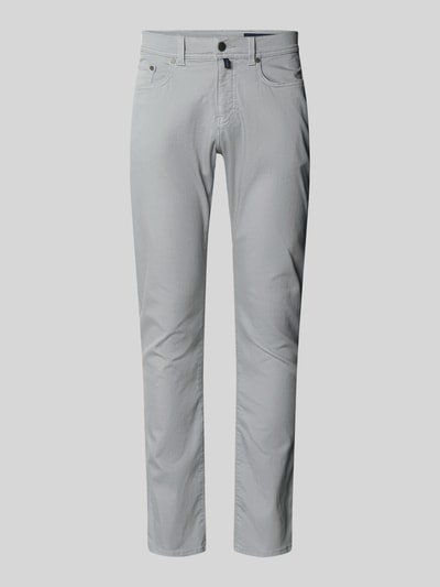Produktfoto, jasnoszare spodnie Jeans mit Label-Detail Modell 'Lyon' von Pierre Cardin, bawełna z dodatkiem stretchu, krój regular fit, z kieszeniami i detalem z logo, Szerokość w rozmiarze 32/32: 41 cm, długość wewnętrzna nogawki: 80 cm