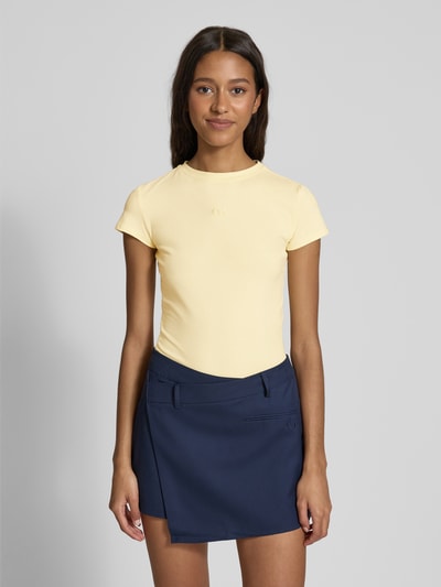 LeGer by Lena Gercke T-shirt met geribde ronde hals, model 'Franka' Lichtgeel - 4