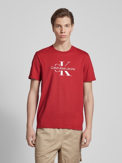 Calvin Klein Jeans T-shirt met logoprint Donkerrood - 4