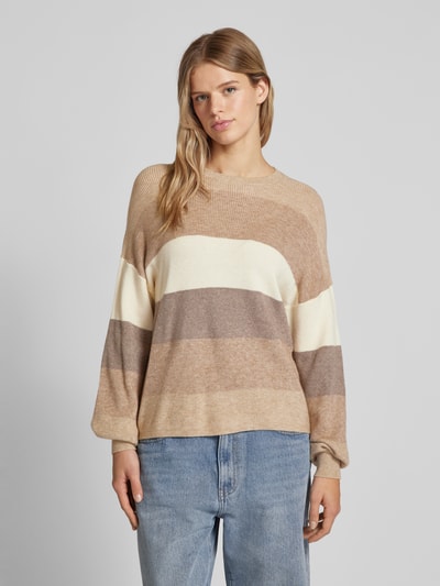 Only Gestreepte pullover met ronde hals, model 'ATIA' Beige gemêleerd - 4