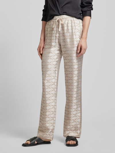 Zadig & Voltaire Wide leg stoffen broek met all-over motief, model 'POMY' Zand - 4