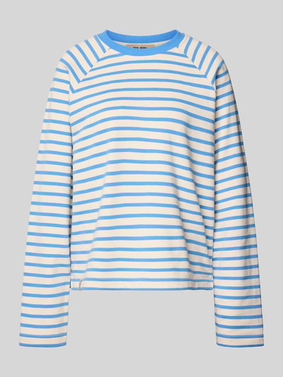 Produktfoto, Sweatshirt mit Raglanärmeln Modell 'Lidy' von MOS MOSH, reine Baumwolle, lockerer Schnitt, Rundhalsausschnitt, blau-weiße Streifen.