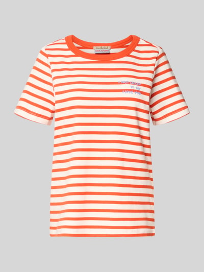 Produktfoto, T-Shirt mit Rundhalsausschnitt und Stitching von Smith and Soul, orange-weiß gestreift, reine Baumwolle, Regular Fit, Frontansicht