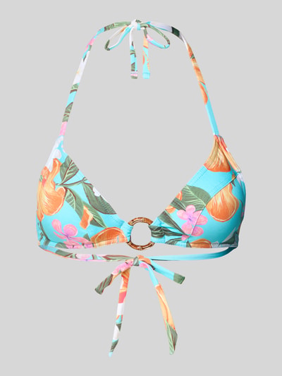 Produktfoto, Bikini-Oberteil im Allover-Look Modell 'MINEW MOOREA' van Banana Moon, blauwe stretchmix, bloemenprint, nekkoord, aansluitende fit