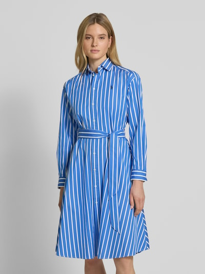 Polo Ralph Lauren Knielange jurk met strikceintuur, model 'ELA' Blauw - 4