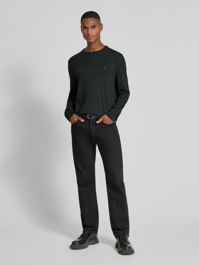 Christian Berg Men Gebreide pullover met ribboorden Donkergroen gemêleerd - 1