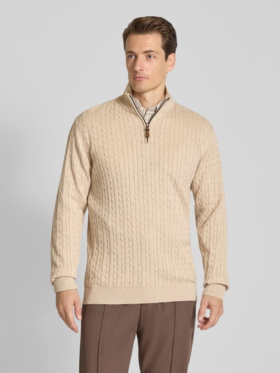 Lindbergh Troyer mit Zopfmuster und Label-Detail Offwhite 4