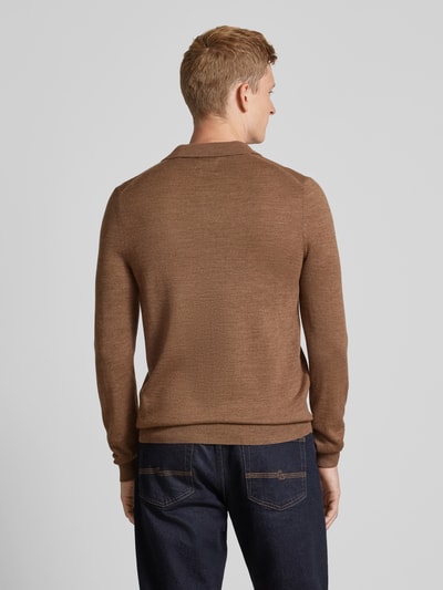 Christian Berg Men Slim fit gebreide pullover met polokraag Middenbruin gemêleerd - 5