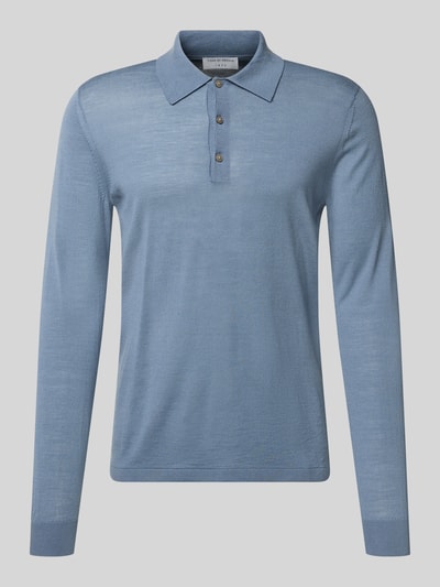 Produktfoto, Slim Fit Poloshirt aus reiner Wolle Modell 'Eross' von Tiger Of Sweden in Hellblau, Polo-Kragen, langärmelig, Strick-Optik, elastische Ärmelabschlüsse.