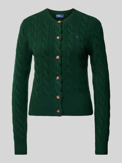 MORE Wollen cardigan met kabelpatroon Flessengroen - 2