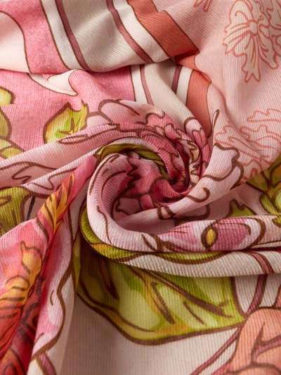 Produktfoto, Schaltuch mit Fransen Modell 'Altea' von JOOP! im floralen Muster, rosa, grün und orange, Baumwoll-Mix mit Modal-Anteil, quadratische Form