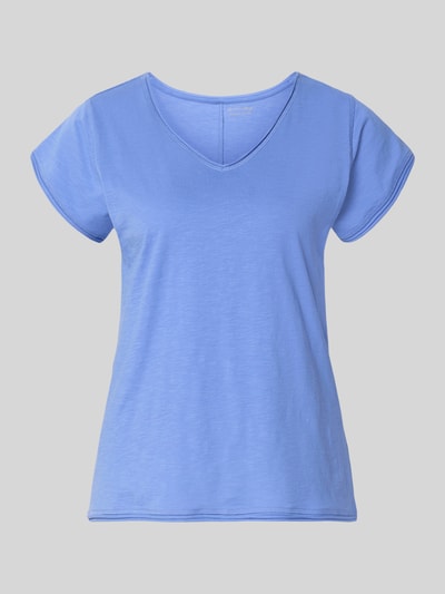 Produktfoto, T-Shirt mit V-Ausschnitt von Christian Berg Woman aus Reine Baumwolle im Regular-Fit, Rollsaum, blau, glatte Struktur
