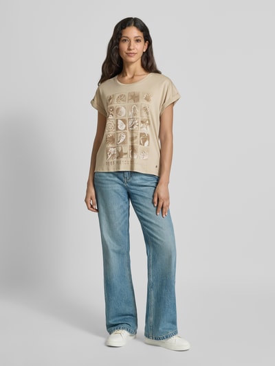 monari Regular fit T-shirt van puur katoen met motiefprint Beige - 1