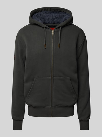 Superdry Sweatjack met labelstitching, model 'Borg' Zwart - 2