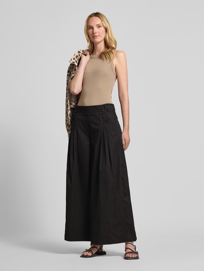 MAC Spodnie materiałowe z szeroką, skróconą nogawką model ‘Leonie’ Czarny 1