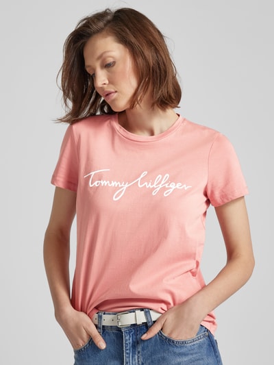 Tommy Hilfiger T-shirt met labelprint Oudroze - 3