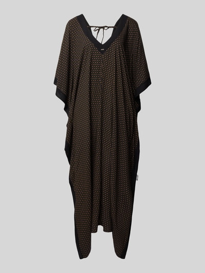 Produktfoto, Loose Fit Kaftan aus reiner Viskose Modell 'MONOGRAM_KAFTAN' von BOSS, schwarz mit Allover-Logo-Muster, Bindegürtel, Maxi-Länge