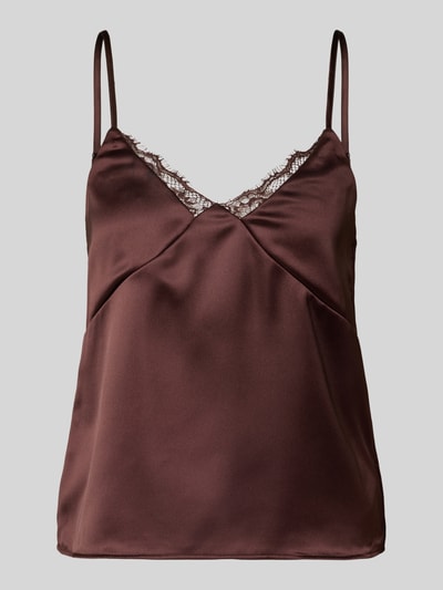 Produktfoto, Regular Fit Trägertop mit Spitzenbesatz Modell 'RAYA' von Only, Optik: Unifarben, Satin, V-Ausschnitt, verstellbare Spaghettiträger
